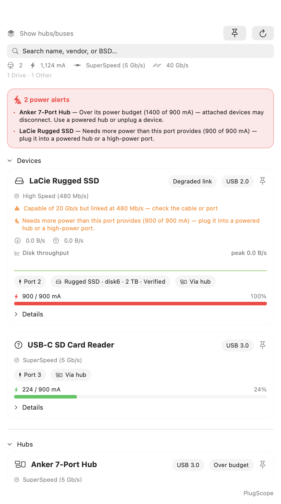 Power and link alerts on macOS