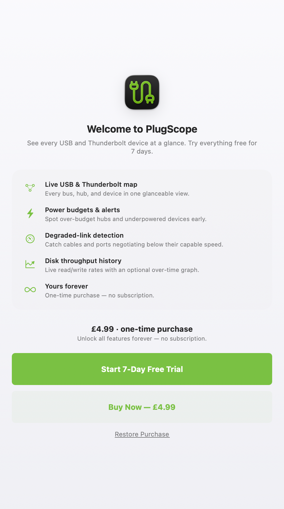 PlugScope Full Access one-time purchase on macOS