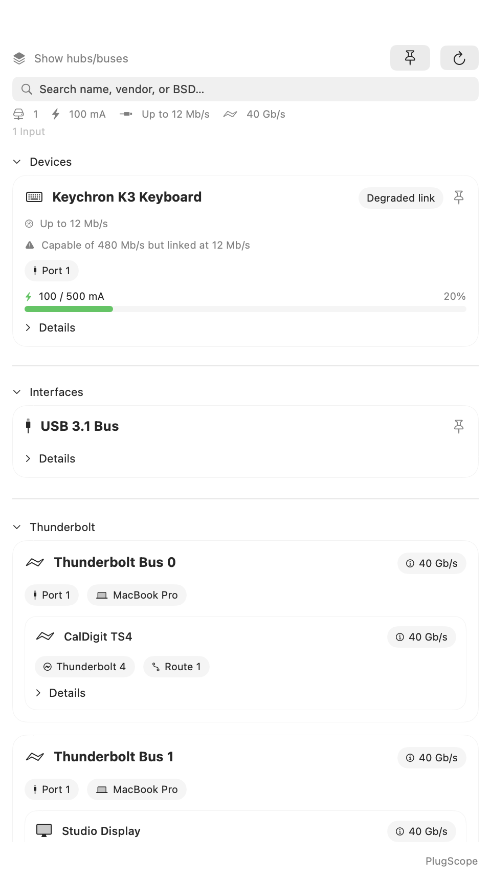 Thunderbolt and USB4 bus detail on macOS